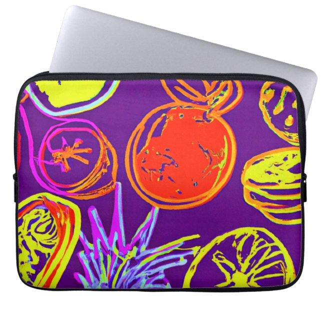 Funda Para Portátil Patrones de frutas tropicales de neón (Frente)
