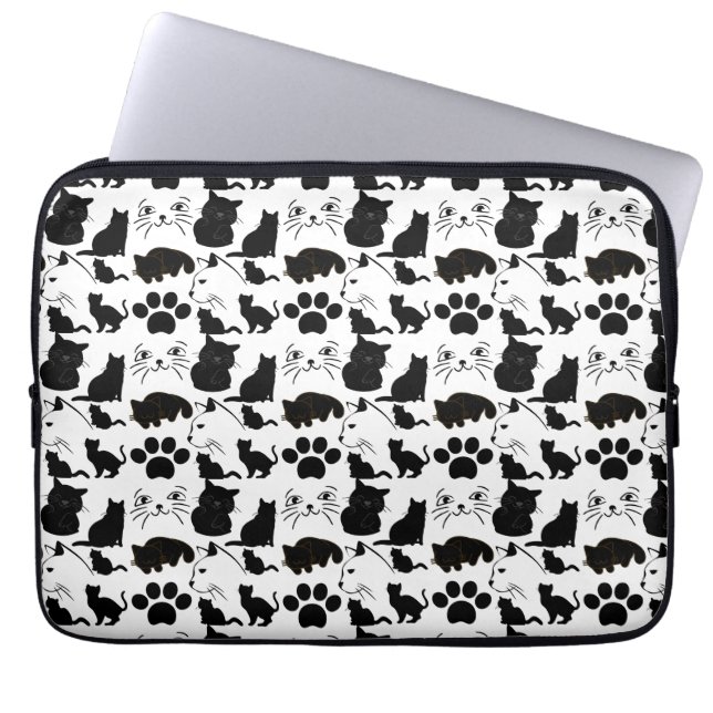 FUNDA PARA PORTÁTIL PATRONES DE GATOS NEGROS (Frente)