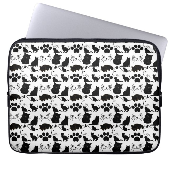 FUNDA PARA PORTÁTIL PATRONES DE GATOS NEGROS (Frente)