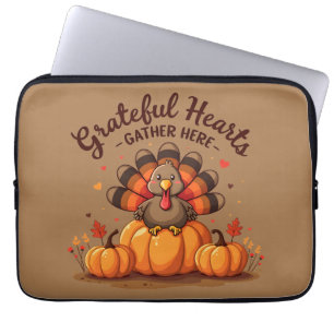Funda Para Portátil Pavo de Acción de Gracias de Corazones Agradecidos