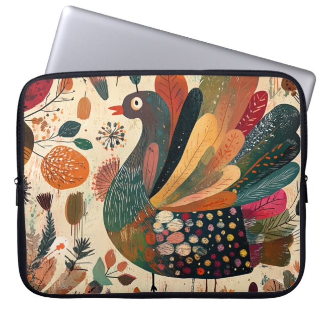 Funda Para Portátil Pavo de otoño retro boho patchwork (Frente)