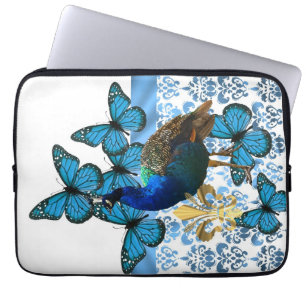 Funda Para Portátil Pavo real bonito y mariposas azules