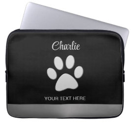 Funda Para Portátil Paw de perro plateado sobre fondo negro