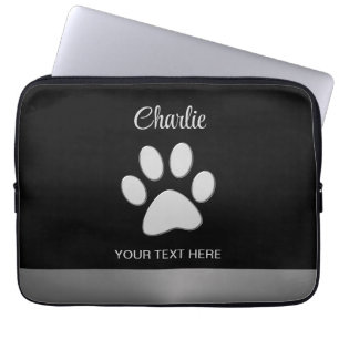Funda Para Portátil Paw de perro plateado sobre fondo negro