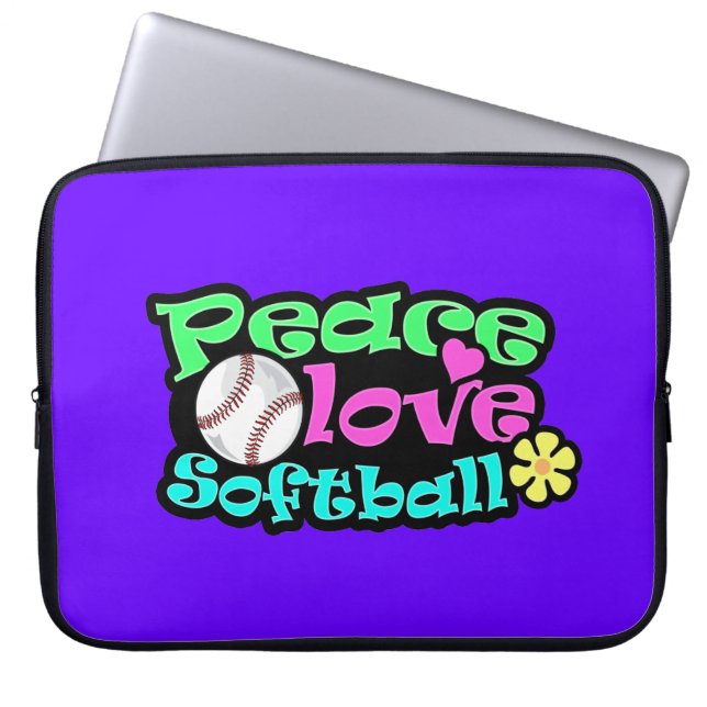 Funda Para Portátil Paz, amor, softball (Frente)