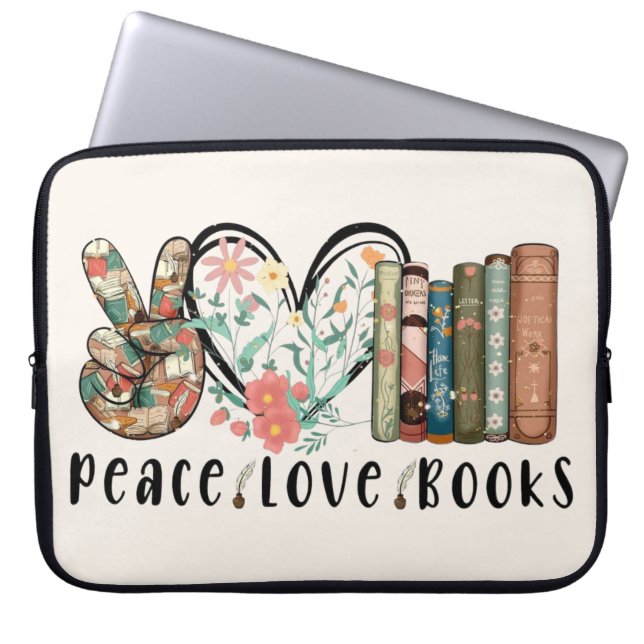Funda Para Portátil Paz, amor y libros (Frente)