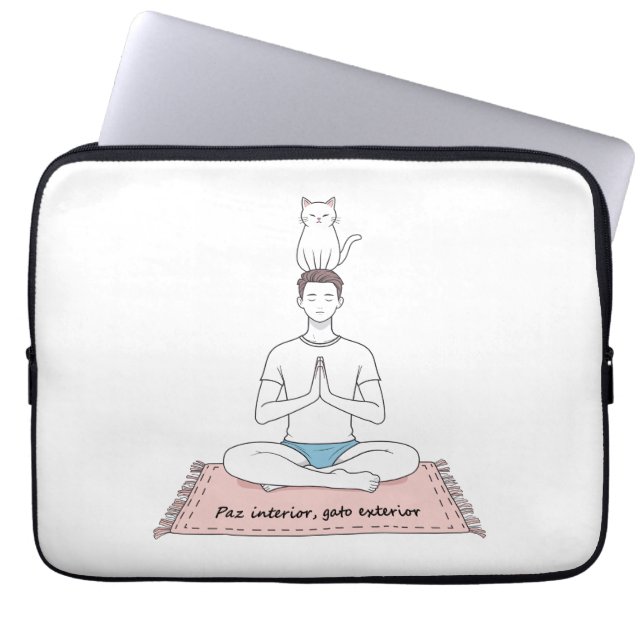 Funda Para Portátil Paz Interior, Gato Exterior (Frente)