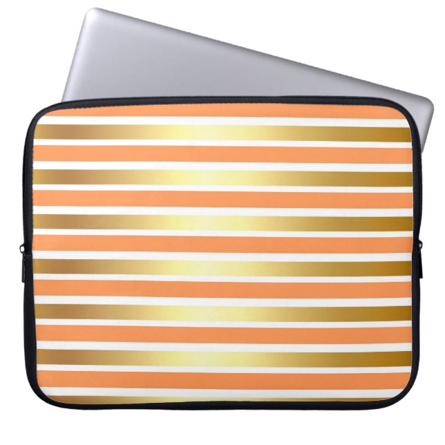 FUNDA PARA PORTÁTIL PEACH GOLD WHITE SHINY STRIPES (Frente)