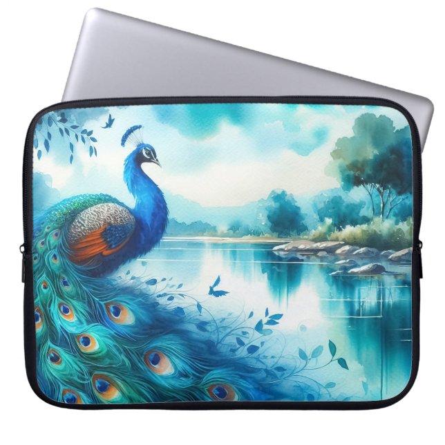 Funda Para Portátil Peacock acuarela elegante (Frente)