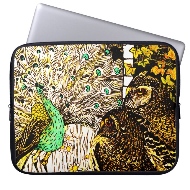 Funda Para Portátil Peacock y lechuzas de estilo Art Nouveau de los Pa (Frente)