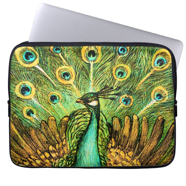 Funda Para Portátil Peacock y pollos de estilo Art Nouveau de los País (Frente)