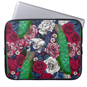 Funda Para Portátil Peacocks en el jardín rosa