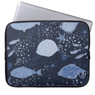 Funda Para Portátil Peces dormidos monocromos, patrón oscuro.