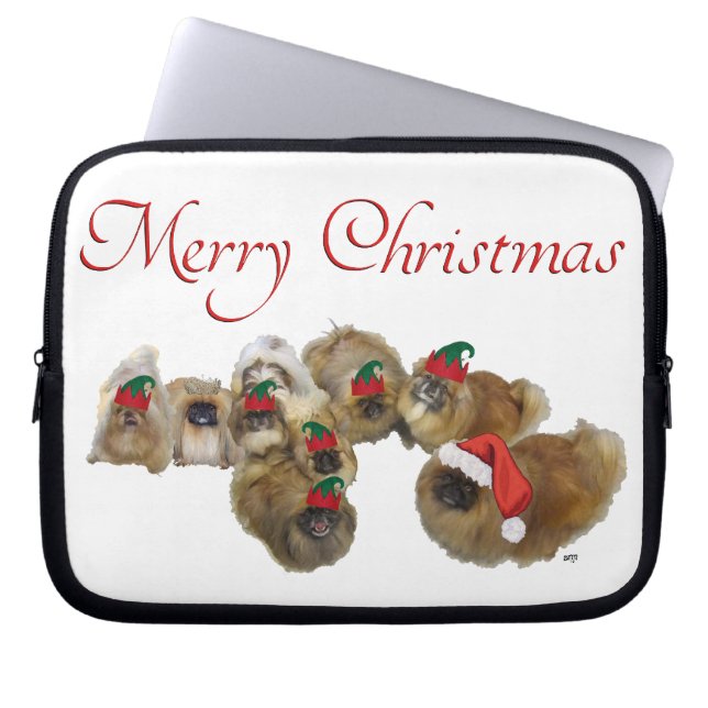 Funda Para Portátil Pekingese Celebran la Navidad (Frente)