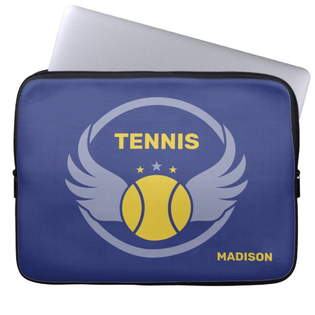 Funda Para Portátil Pelota de tenis de nombre personalizado con alas (Frente)