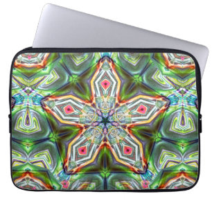 Funda Para Portátil Pentágono kaleidoscopo verde con tono de madera su