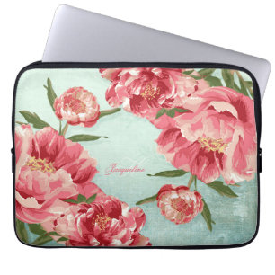 Funda Para Portátil Peonies retros bonitos de la zaraza de la flor