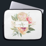 Funda Para Portátil Peony and Gold Flowers Monograma Nombre iPad Pro C<br><div class="desc">Diseñado para coordinarse con nuestra colección Peony y Gold, este personalizable que combina bolso monograma para portátiles presenta flores lujosas de color rosa y de peonía dorada con follaje verde con letras clásicas. Para una personalización más avanzada de este diseño, haga clic en el botón "PERSONALIZAR" de arriba. El Relieve...</div>