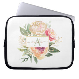Funda Para Portátil Peony and Gold Flowers Monograma Nombre iPad Pro C