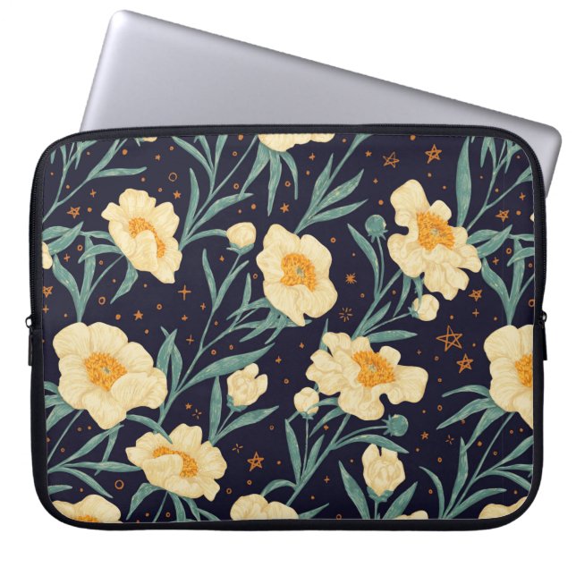 Funda Para Portátil Peony Claire de Lune presenta un patrón impecable. (Frente)