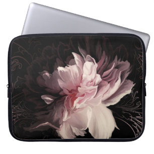Funda Para Portátil Peony Dark Wall: Diseño de flores pintadas