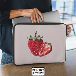 Funda Para Portátil Pequeña Moda Mínima De Granito Rosa Crochet Fresa