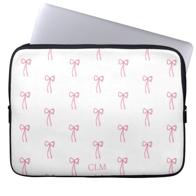 Funda Para Portátil Pequeño Bow Rosa Monogramado (Frente)