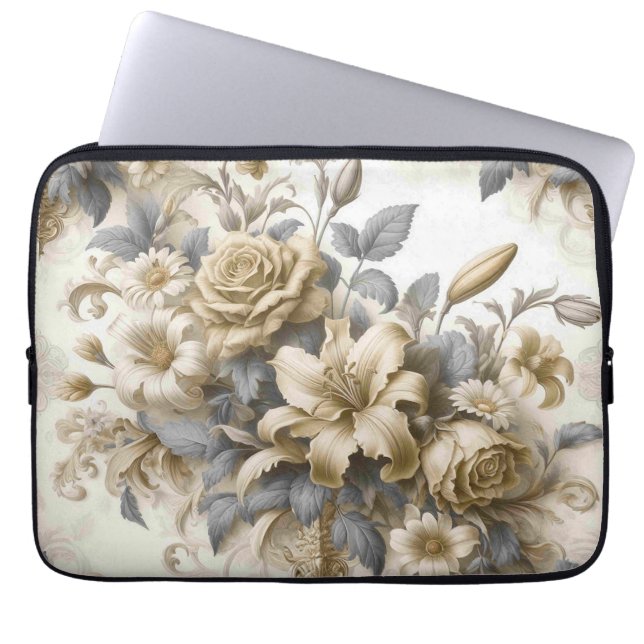 Funda Para Portátil Perfección floral amarilla antigüa (Frente)