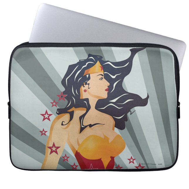 Funda Para Portátil Perfil retro de mujer maravilla Sunburst (Frente)