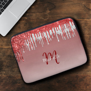 Funda Para Portátil Perforación de monograma Purpurina rojo plateado s