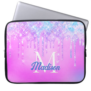 Funda Para Portátil Perforaciones de Purpurina de arcoiris azul lindo