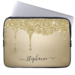 Funda Para Portátil Perforaciones de Purpurina de oro con nombre de ma