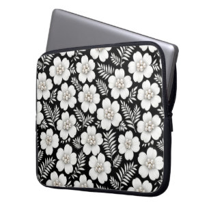 Funda Para Portátil Perlas blancas en patrón de flores