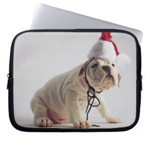 Funda Para Portátil Perrito del bulldog que lleva el gorra de Santa