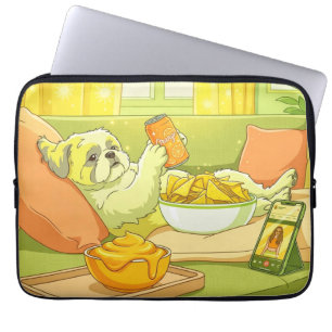 Funda Para Portátil Perrito Shih Tzu divertido relajándose en el sofá 