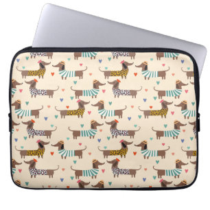 Funda Para Portátil Perritos salchicha divertidos con sombreros y suét
