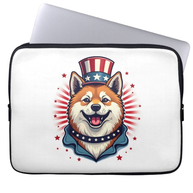 Funda Para Portátil Perro Akita con Día de la Independencia (Frente)