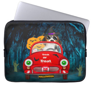 Funda Para Portátil Perro Beagle conduciendo un coche de miedo Hallowe