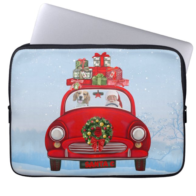 Funda Para Portátil Perro Beagle En Coche Con Santa Claus (Frente)