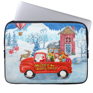 Funda Para Portátil Perro Beagle en la nieve de un camión de Navidades