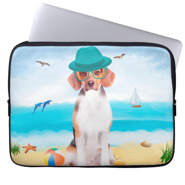 Funda Para Portátil Perro Beagle En La Playa (Frente)