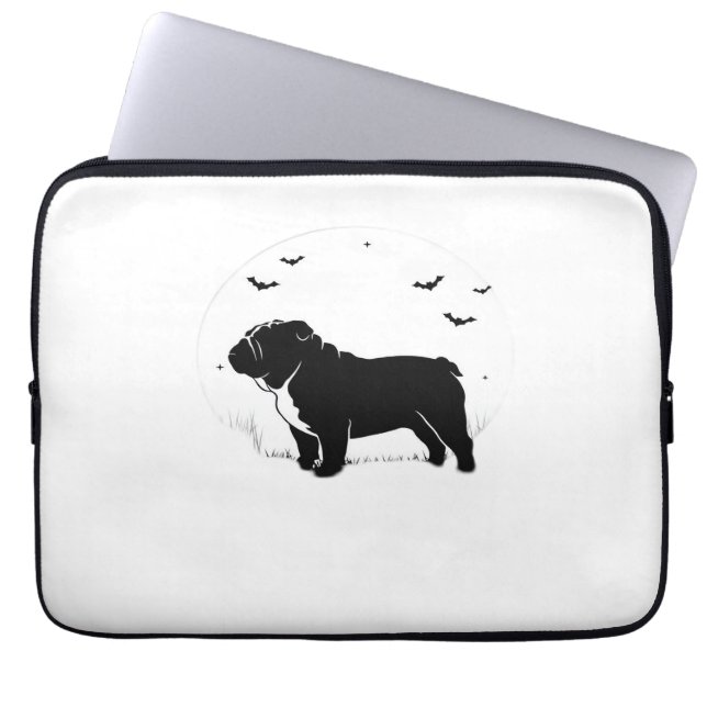Funda Para Portátil Perro Bulldog Inglés - Halloween Moon Silhouette O (Frente)