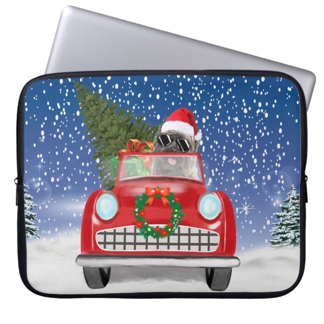 Funda Para Portátil Perro Cairn Terrier Conductor De Auto En Navidades (Frente)