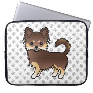 Funda Para Portátil Perro Chihuahua de Abrigo Largo de Chocolate y Can