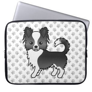Funda Para Portátil Perro Chihuahua de Abrigo Largo Negro y Blanco & P