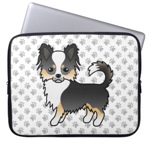 Funda Para Portátil Perro Chihuahua de Coat Largo Tricolor Negro & Pat