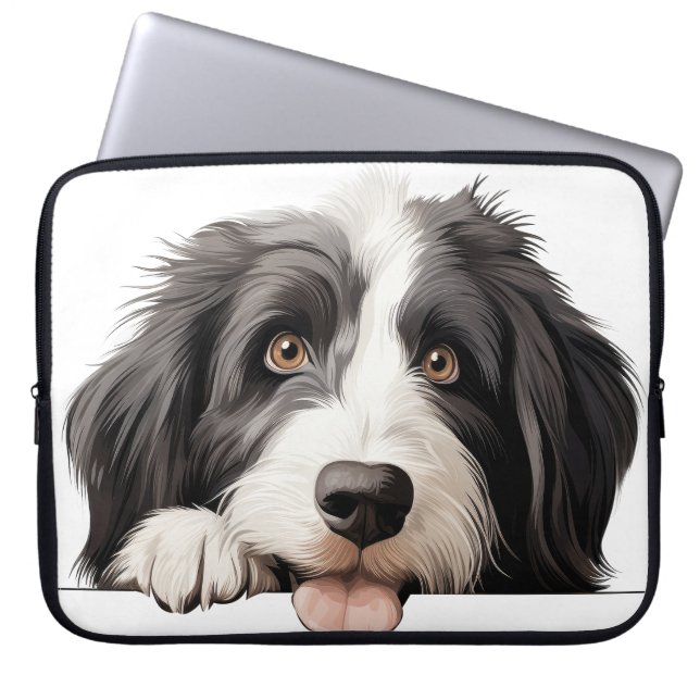FUNDA PARA PORTÁTIL PERRO COLIE GRIS Y BLANCO (Frente)