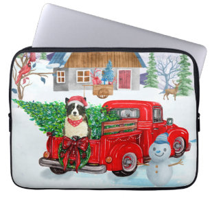 Funda Para Portátil Perro Collie Fronterizo En Nieve De Camión De Entr