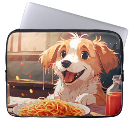 Funda Para Portátil Perro comiendo espagueti