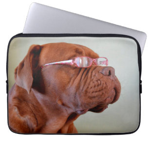 Funda Para Portátil Perro con anteojos rosados